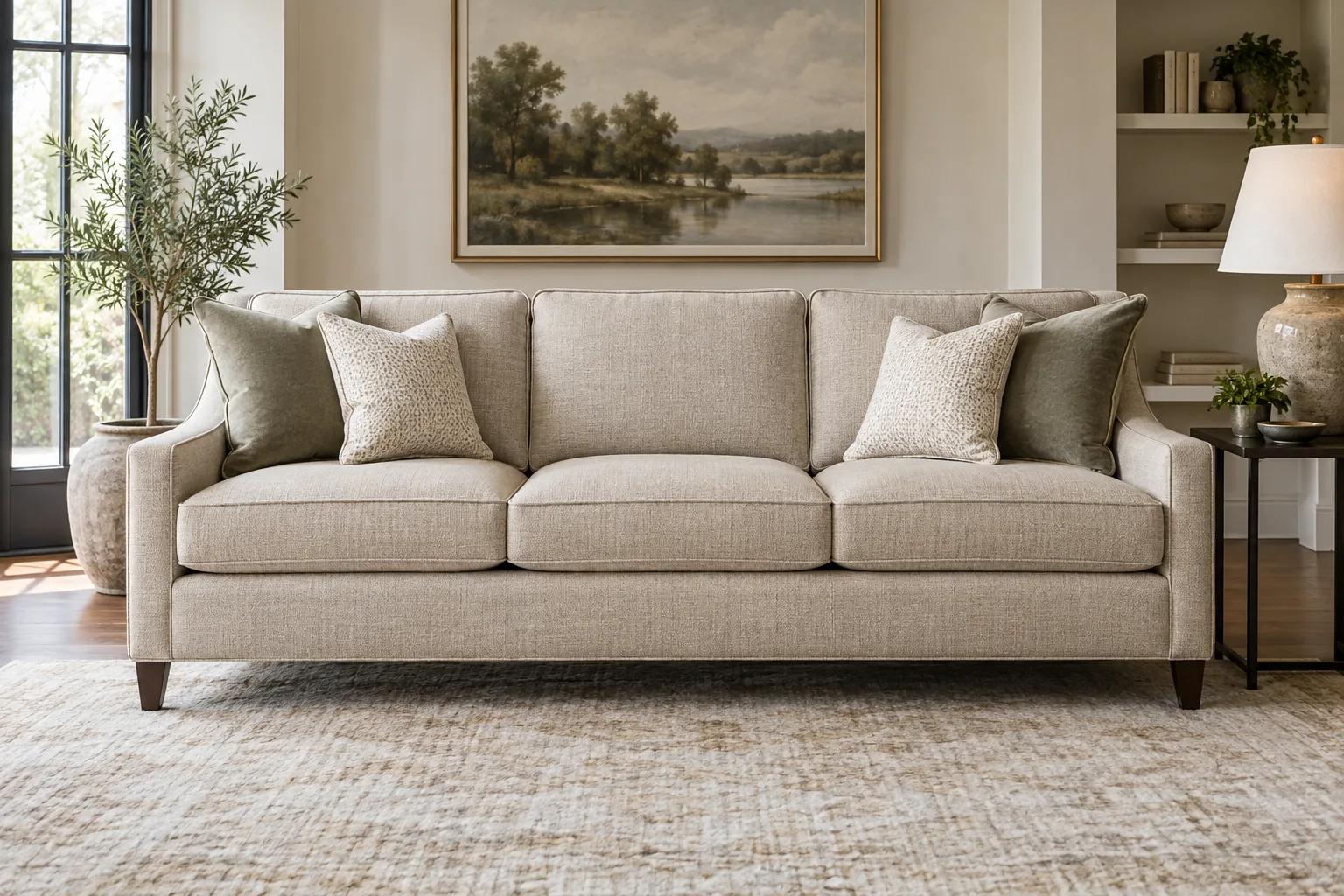 Neu bezogenes Sofa in hochwertigem Stoff